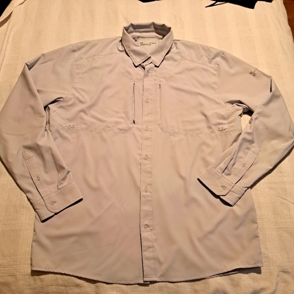 Under Armour men's size XL Tide Chaser 2.0 fishing gray shirt, style #1351121